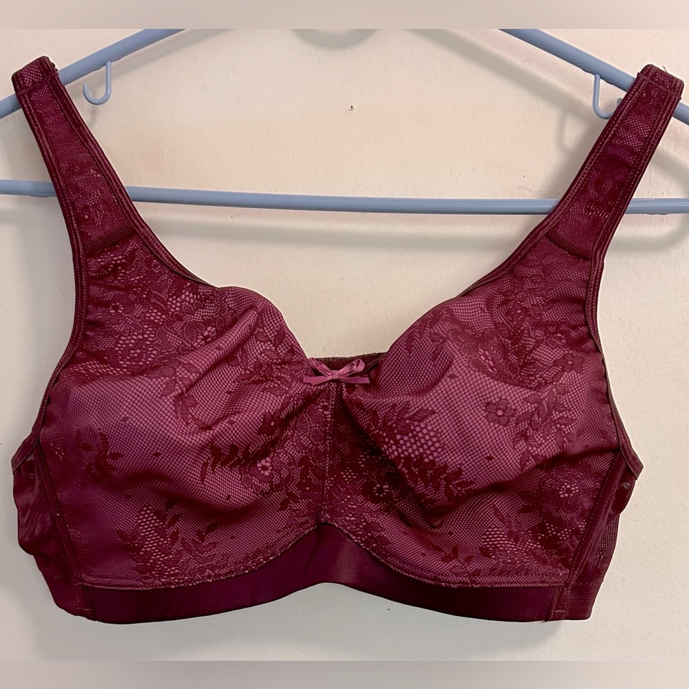 Burgundy Lace Over Pink Cup Bra by Intimates. No Underwire or Padding. NWOT.